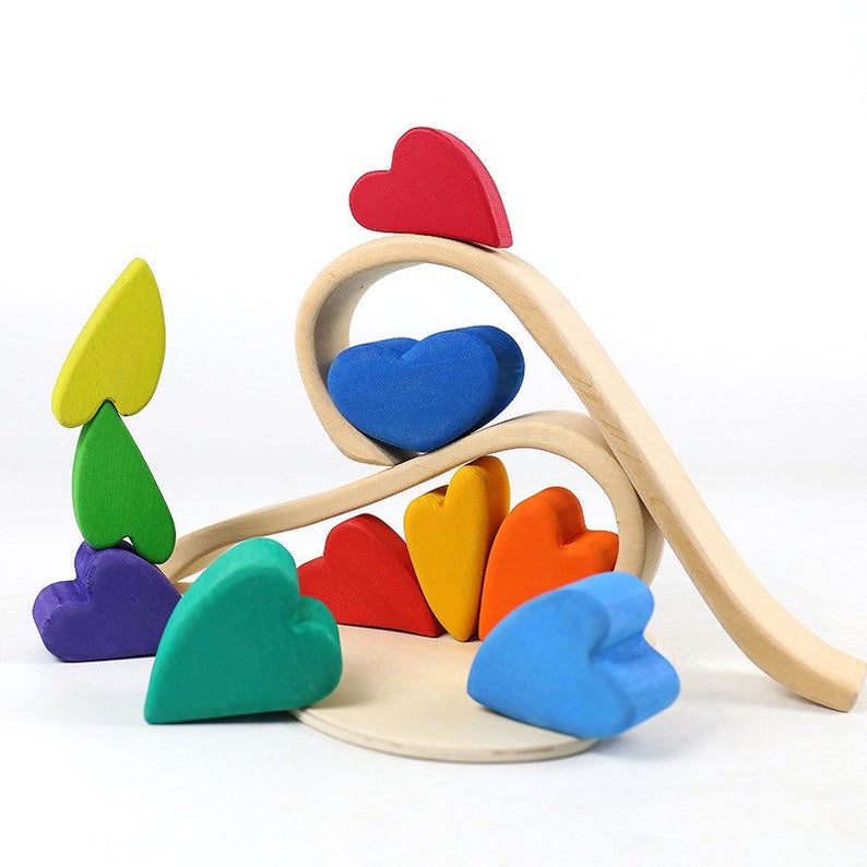 10-Piece Stained Rainbow Heart Stacking Puzzle by Green Elephant Home and Toys