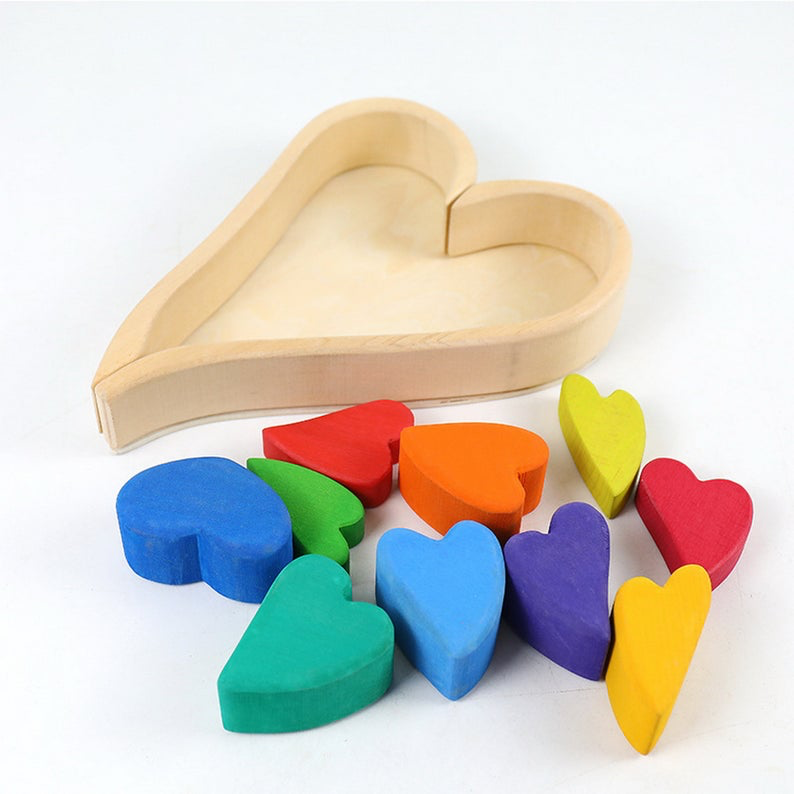 10-Piece Stained Rainbow Heart Stacking Puzzle by Green Elephant Home and Toys – alternate view 7