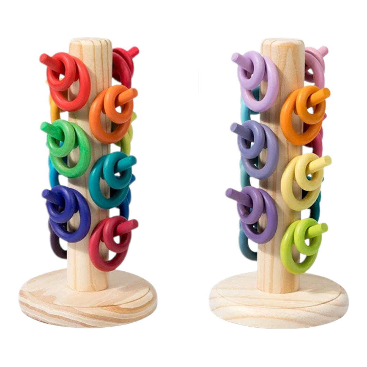 12-Dowel Sorting Tree with 24 Wooden Rings – product photo