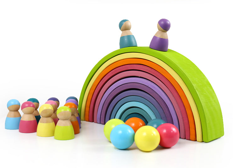 Green Elephant 12-Piece Pastel Wooden Rainbow Stacker – product view