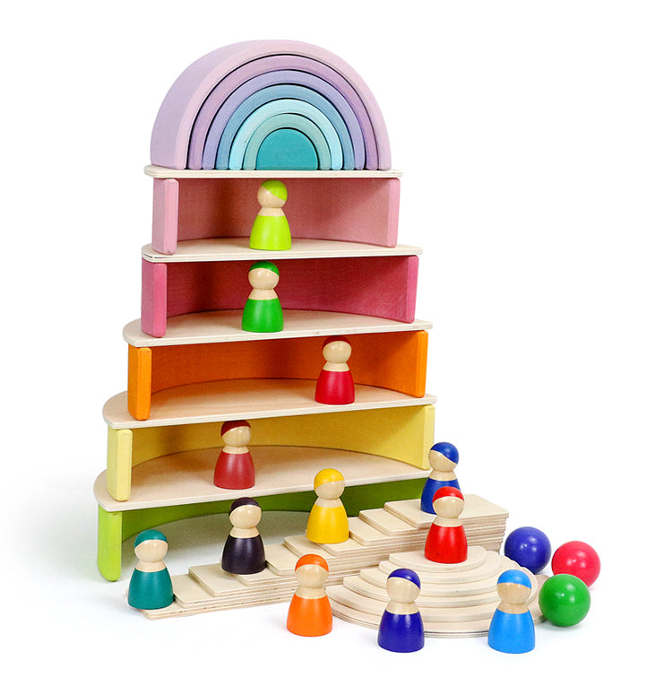 Green Elephant 12-Piece Pastel Wooden Rainbow Stacker – product view