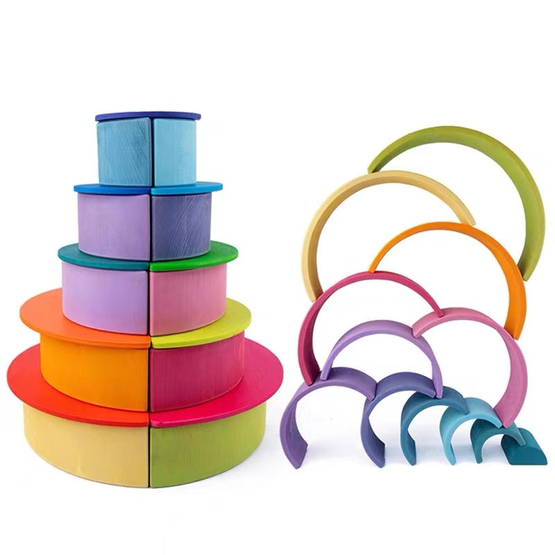 Green Elephant 12-Piece Pastel Wooden Rainbow Stacker – product view