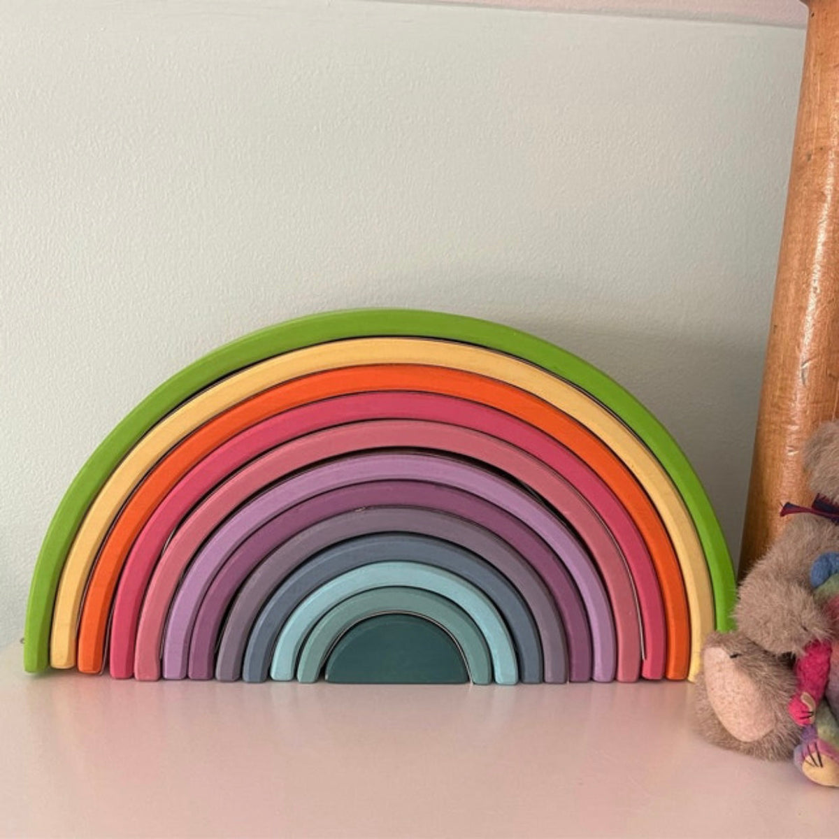 Green Elephant 12-Piece Pastel Wooden Rainbow Stacker – product view
