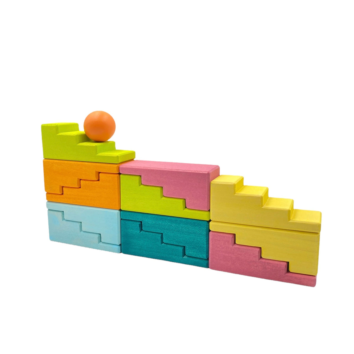 12-Piece Stained Pastel Stepped Roof Block Set by Green Elephant Home and Toys – alternate view 6