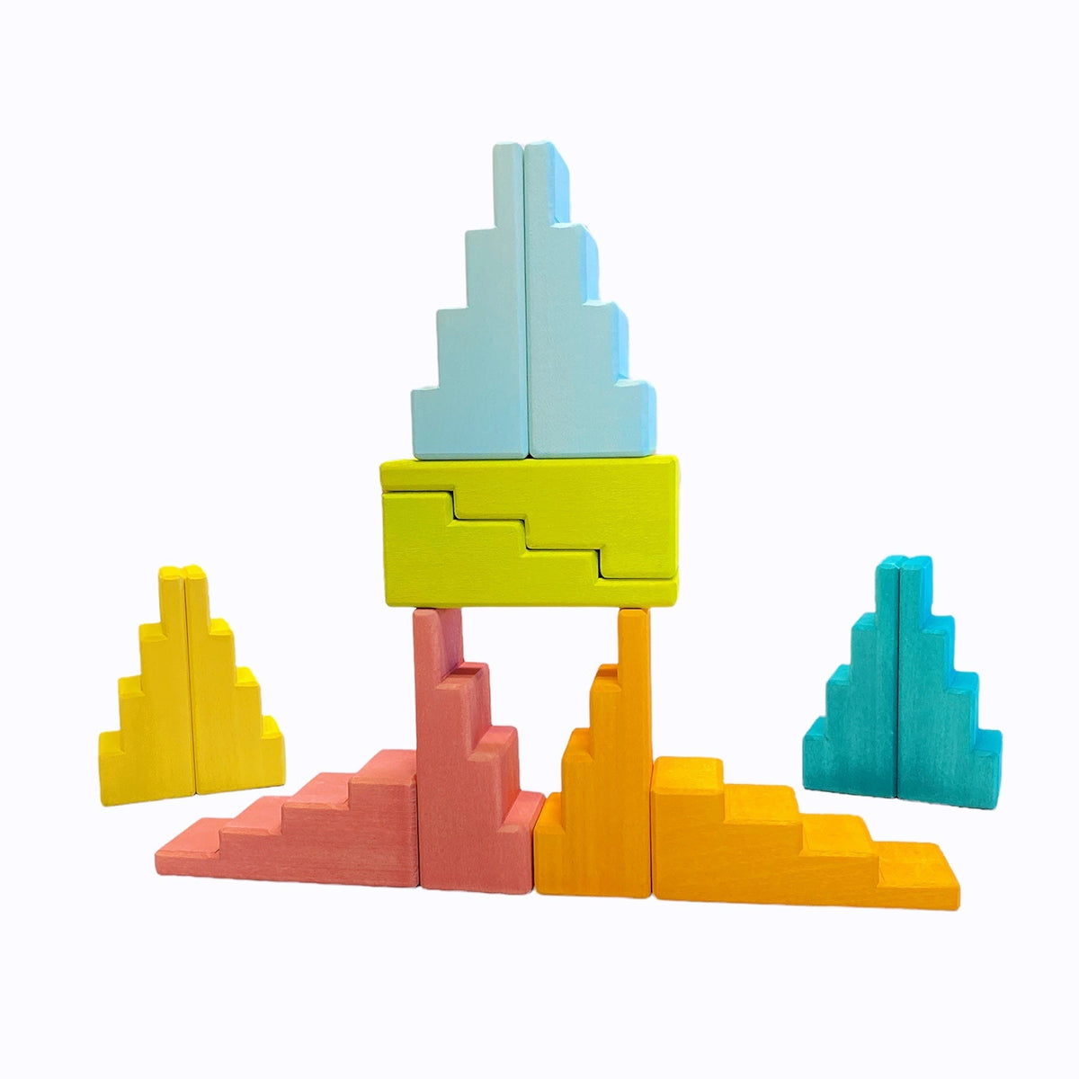 12-Piece Stained Pastel Stepped Roof Block Set by Green Elephant Home and Toys – alternate view 7