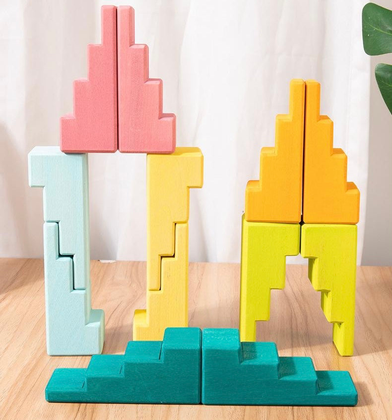 12-Piece Stained Pastel Stepped Roof Block Set by Green Elephant Home and Toys – alternate view 9
