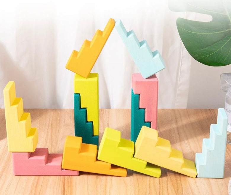 12-Piece Stained Pastel Stepped Roof Block Set by Green Elephant Home and Toys – alternate view 10