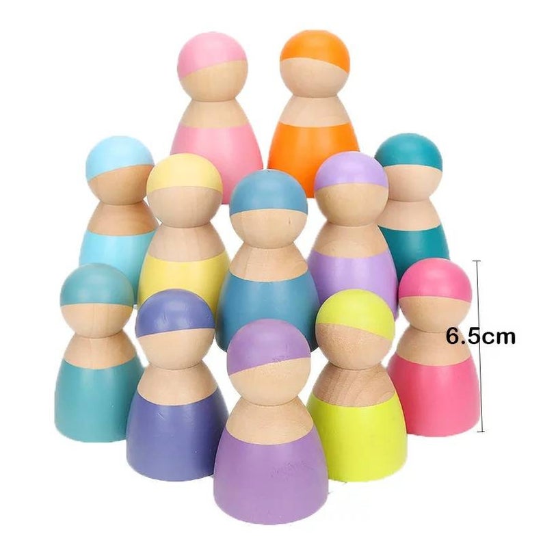 Green Elephant 12-Piece Pastel Wooden Peg Dolls – product view