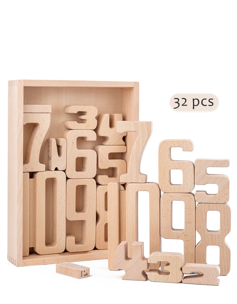 Green Elephant 32-Piece Wooden Number Blocks with Tray