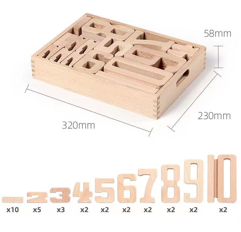 Green Elephant 32-Piece Wooden Number Blocks with Tray – product view