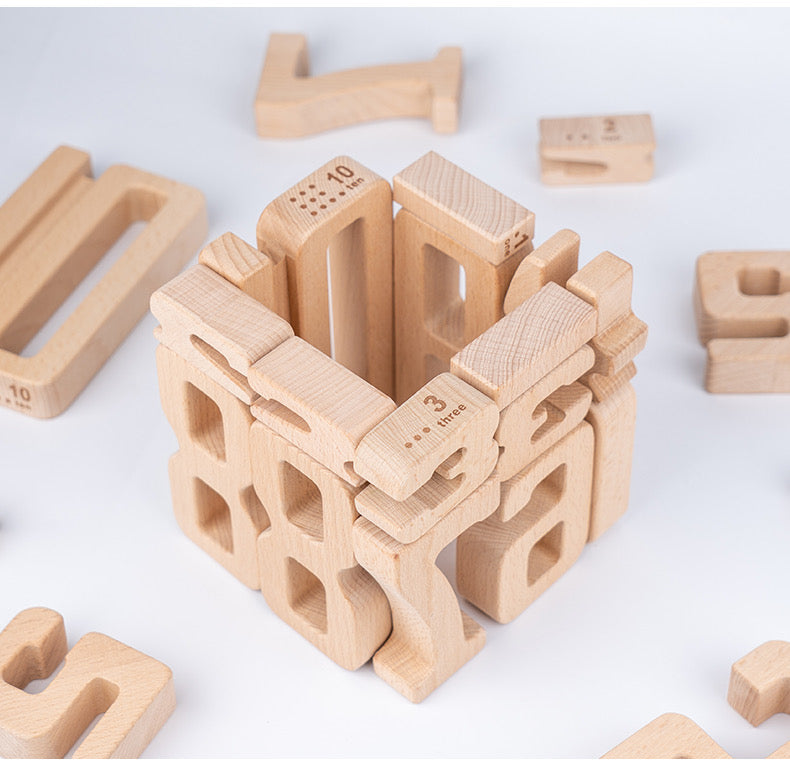 Green Elephant 32-Piece Wooden Number Blocks with Tray – product view