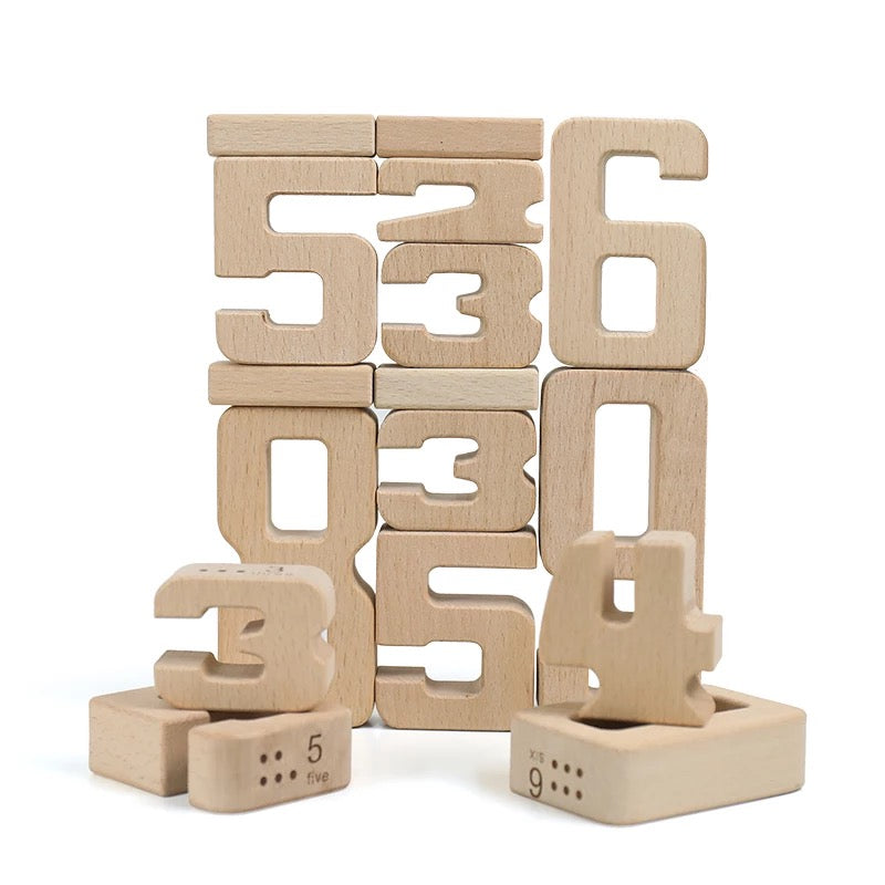 Green Elephant 32-Piece Wooden Number Blocks with Tray – product view