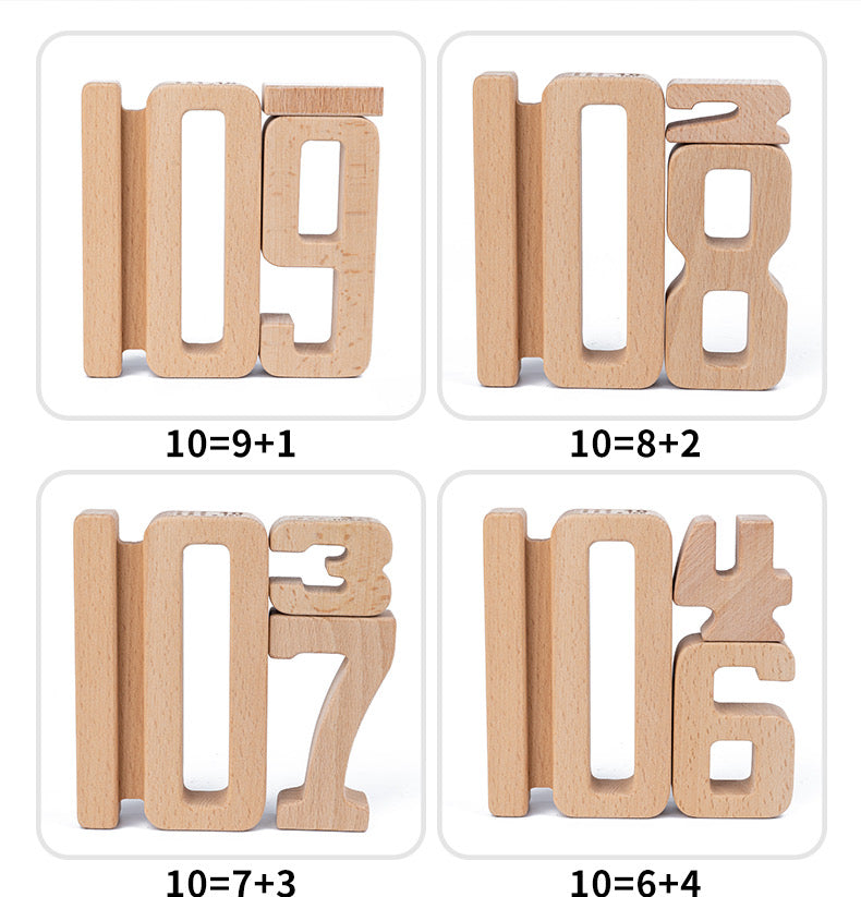 Green Elephant 32-Piece Wooden Number Blocks with Tray – product view