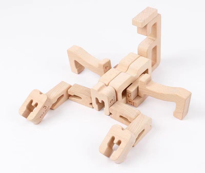 Green Elephant 32-Piece Wooden Number Blocks with Tray – product view