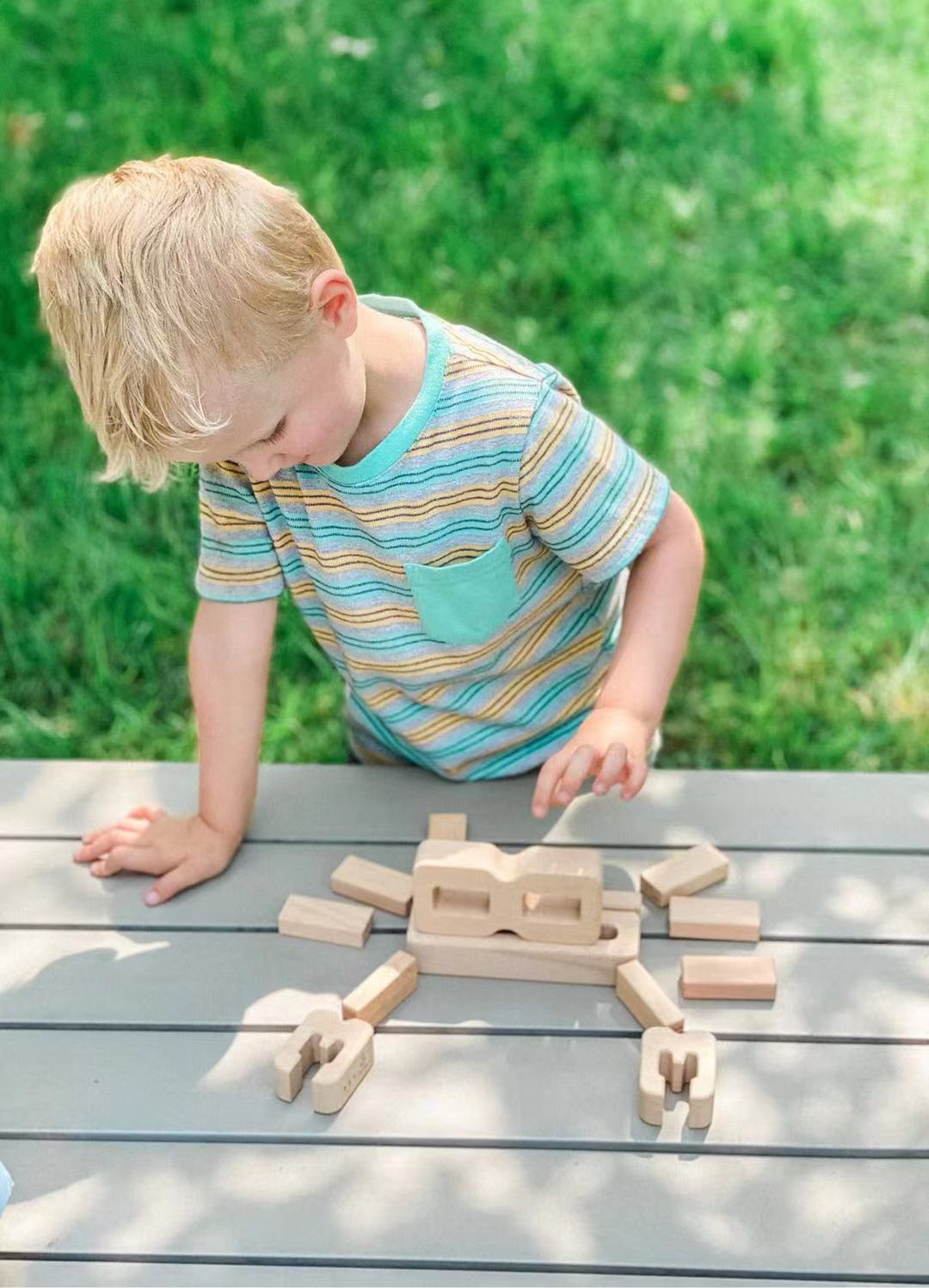 Green Elephant 32-Piece Wooden Number Blocks with Tray – product view