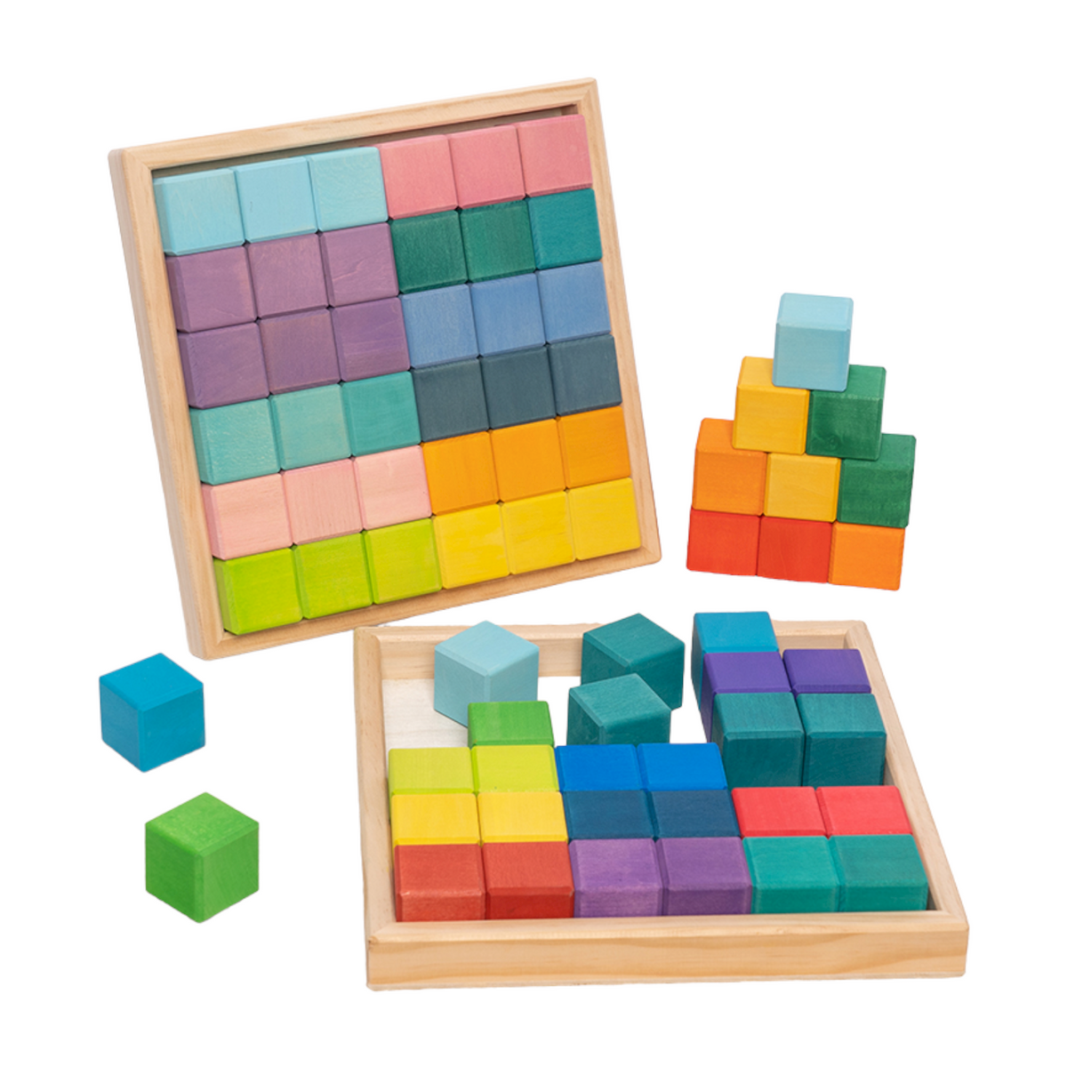 Green Elephant 36-Piece Pastel Wooden Mosaic Blocks – product view
