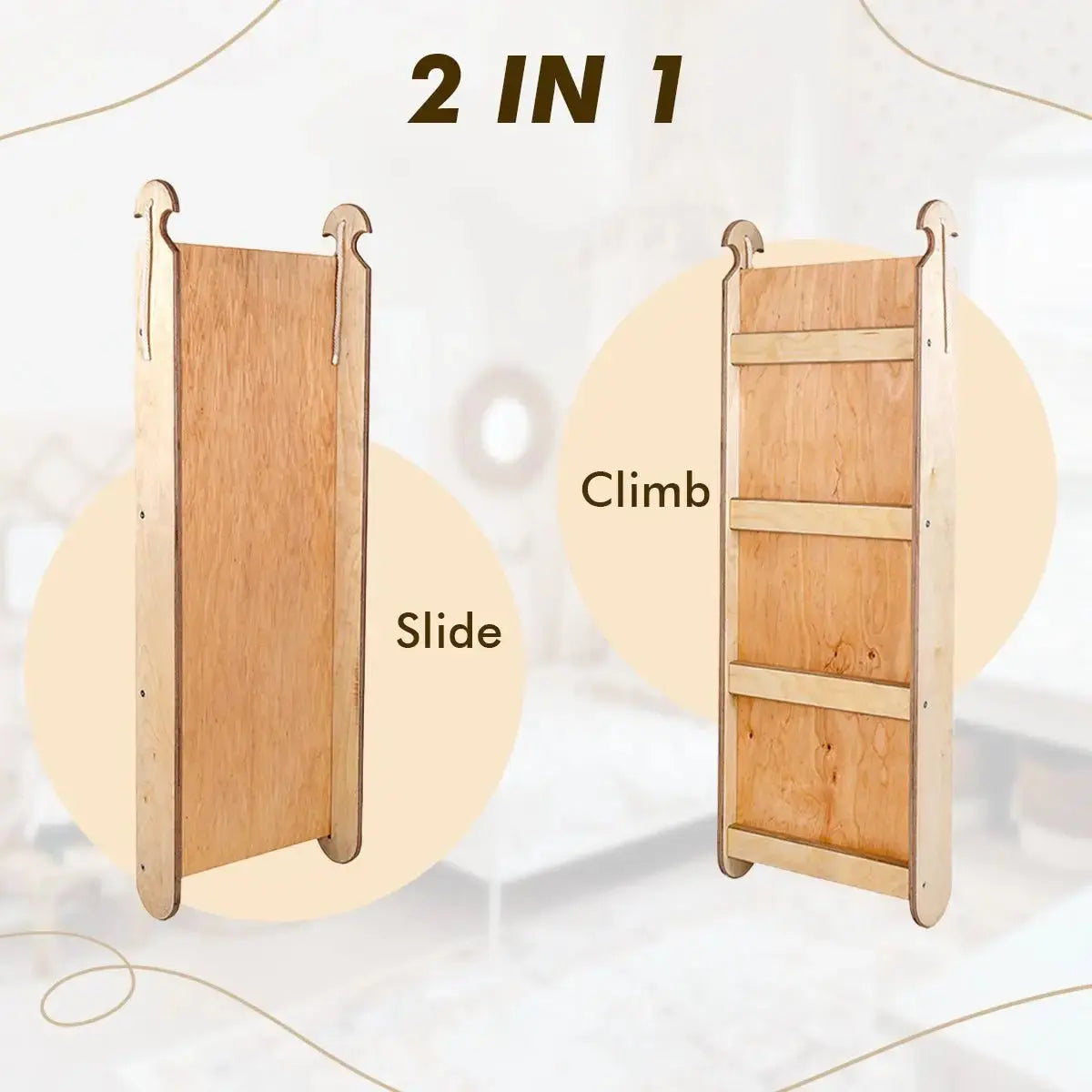 4in1 Montessori Climbing Set: Triangle Ladder + Climbing Arch + Slide Board & Cushion – Beige - The Baby Penguin