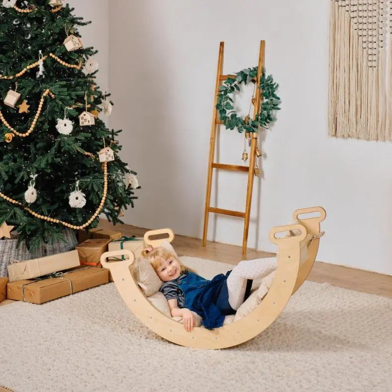4in1 Montessori Climbing Set: Triangle Ladder + Climbing Arch + Slide Board & Cushion – Beige - The Baby Penguin