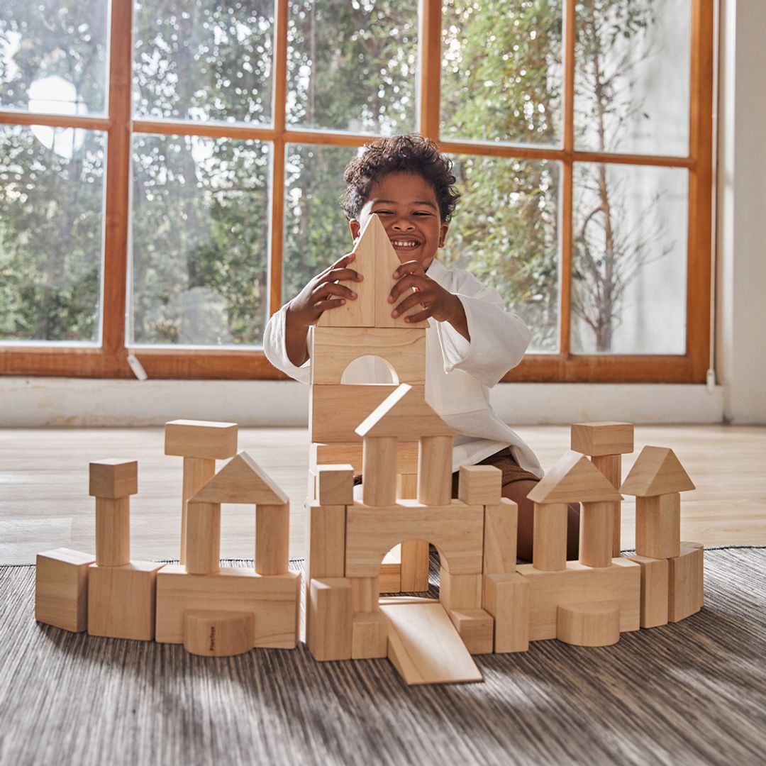 PlanToys Wooden Unit Blocks, 50 Pieces