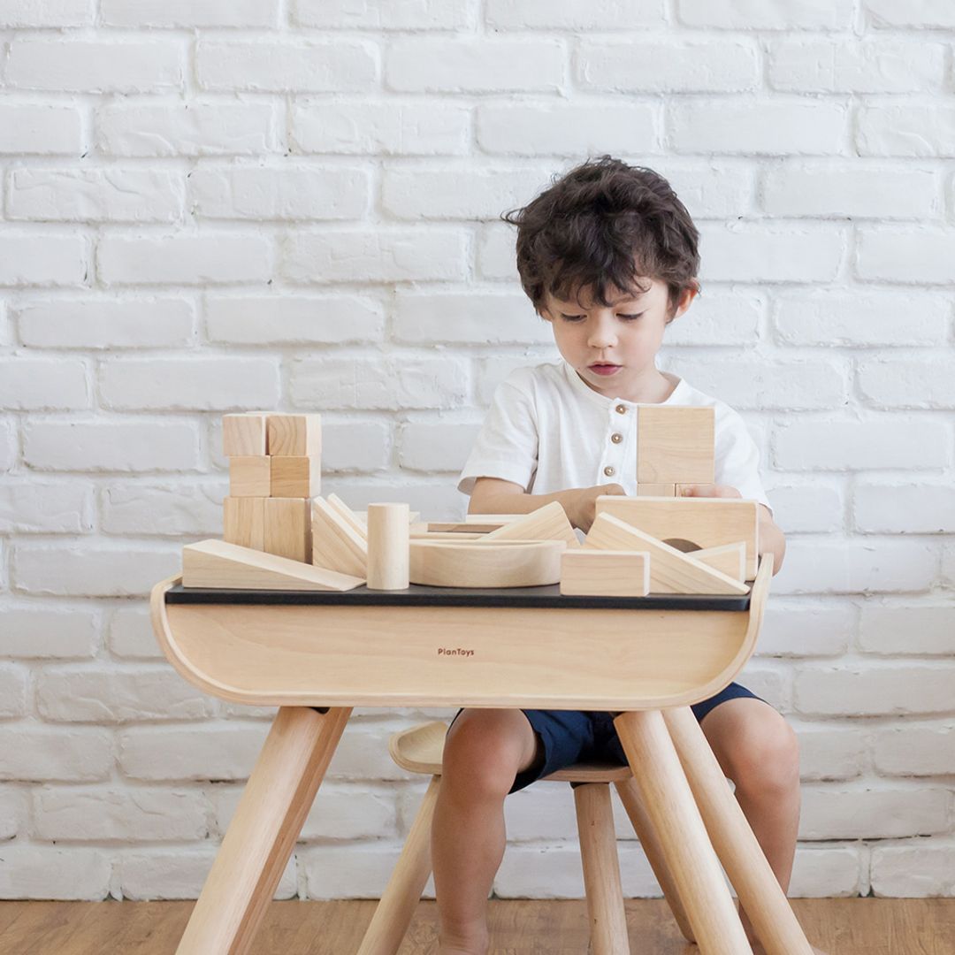 PlanToys Wooden Unit Blocks, 50 Pieces