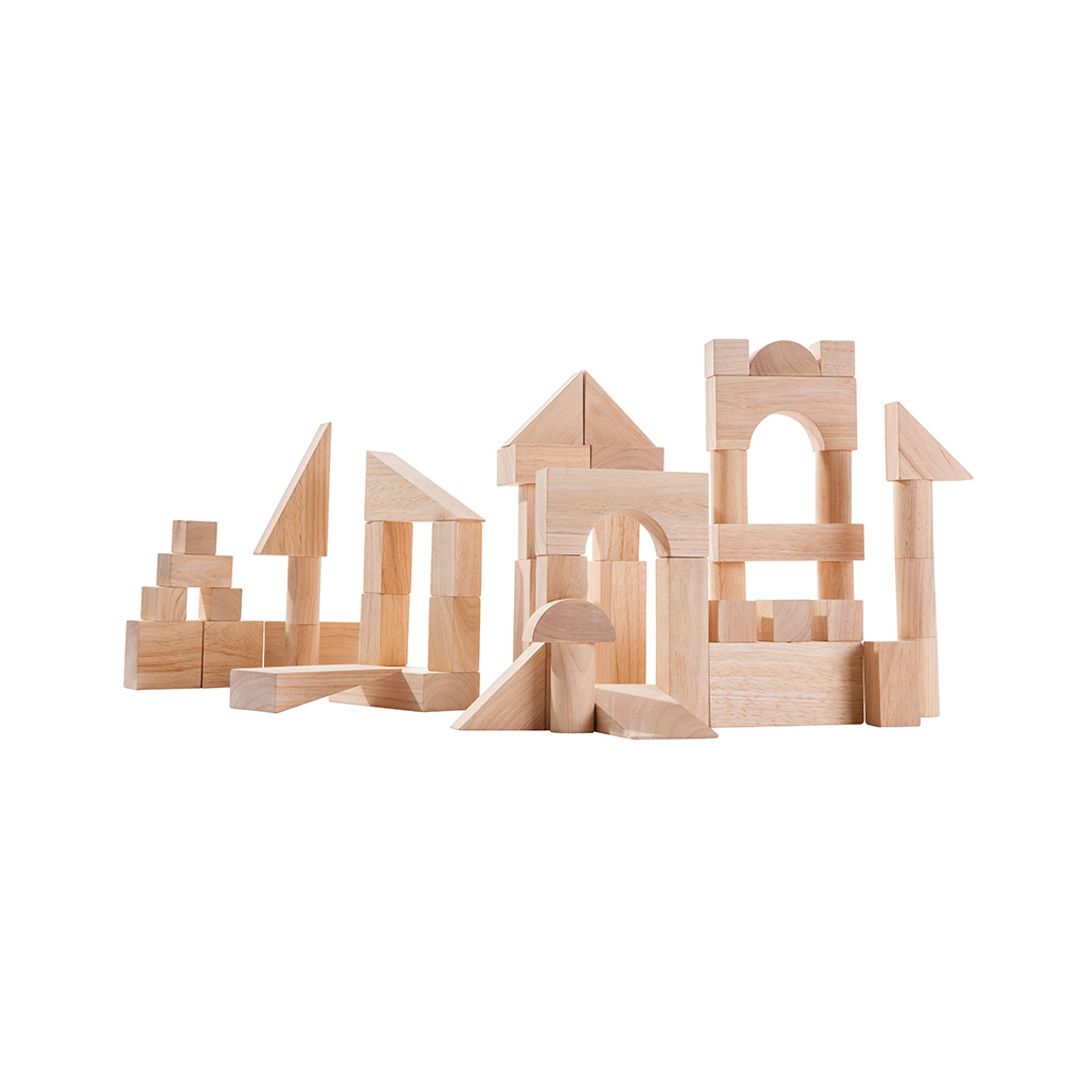 PlanToys Wooden Unit Blocks, 50 Pieces