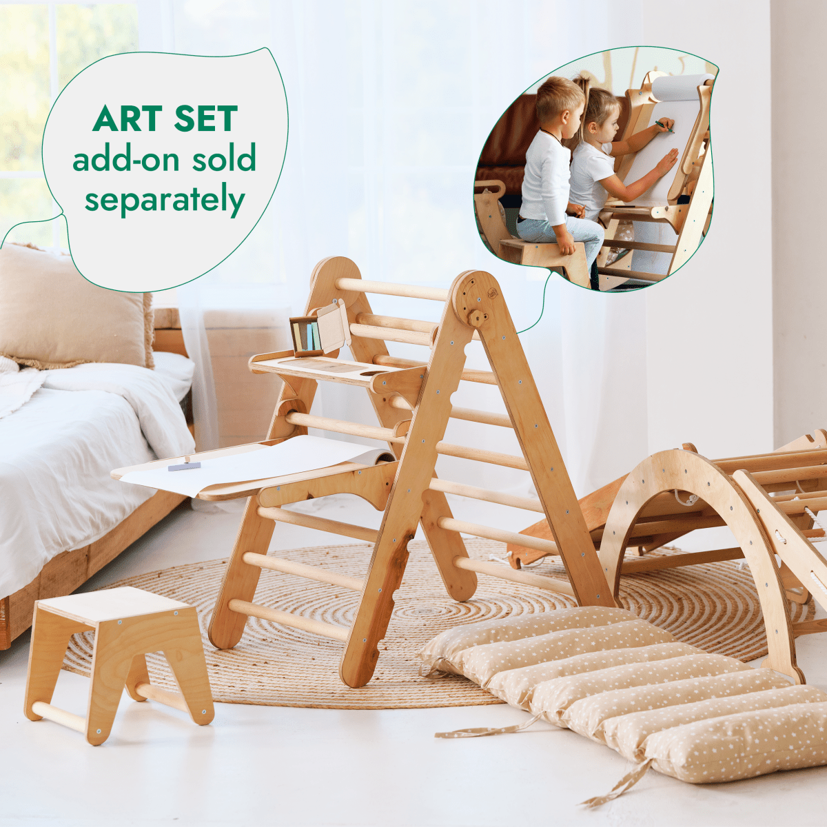 5in1 Montessori Climbing Set: Triangle Ladder + Arch/Rocker + Slide Board/Ramp + Netting rope + Cushion - The Baby Penguin