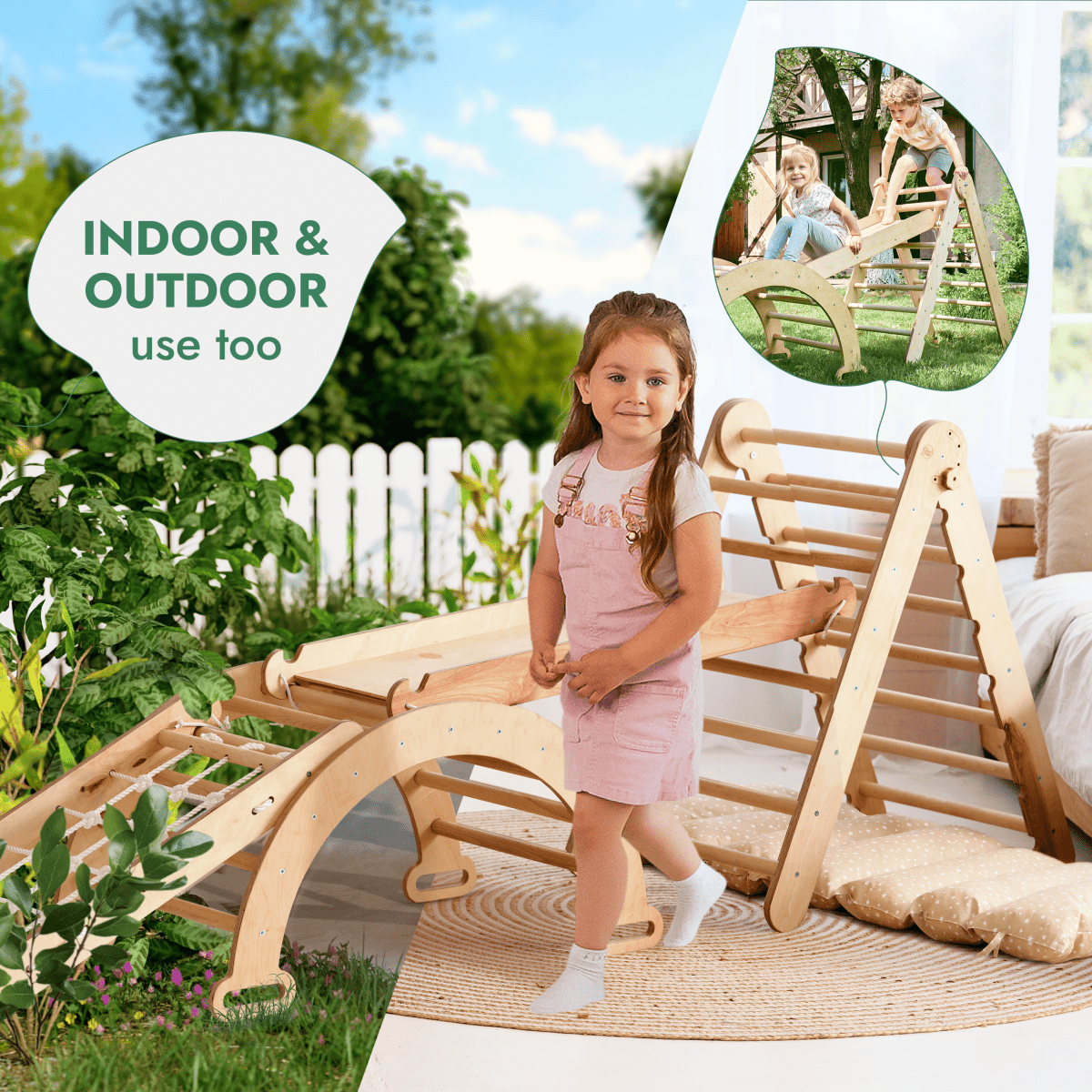 5in1 Montessori Climbing Set: Triangle Ladder + Arch/Rocker + Slide Board/Ramp + Netting rope + Cushion - The Baby Penguin