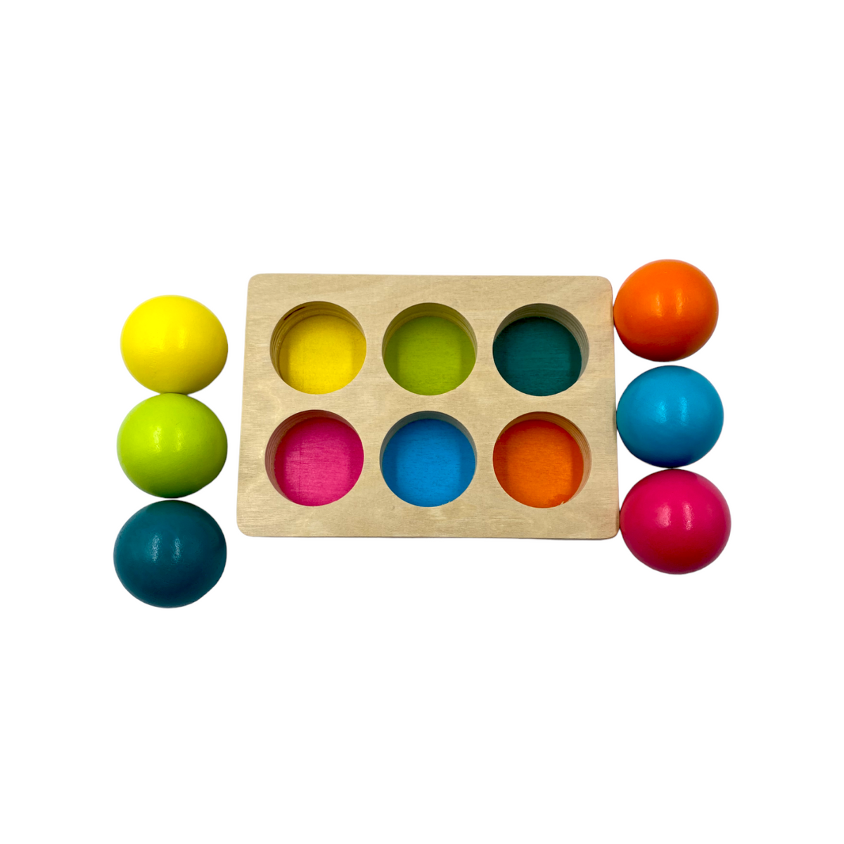 6-piece pastel wooden ball sorting set with tray