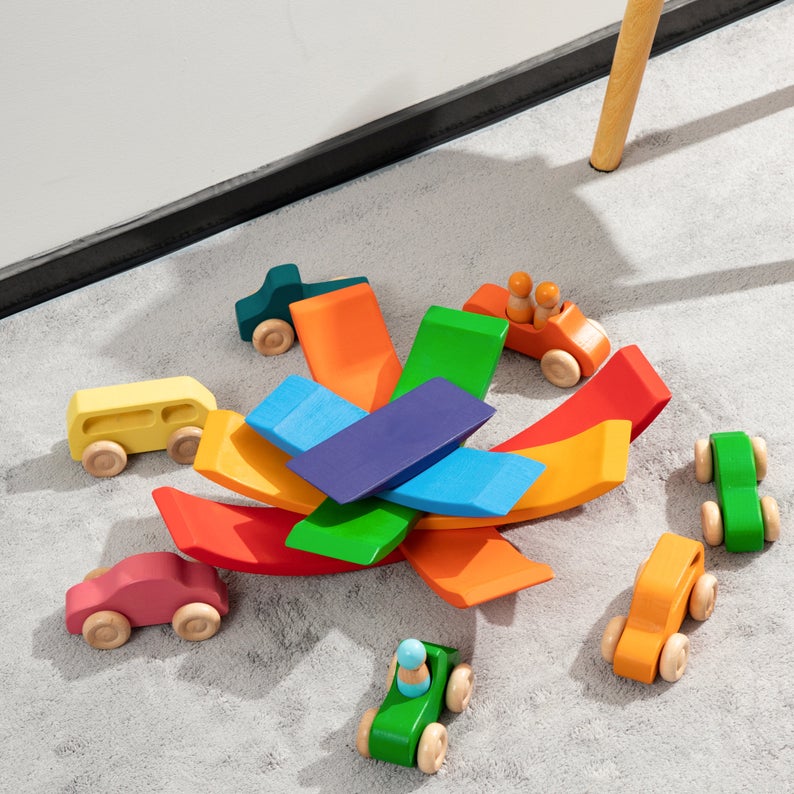 Green Elephant 6-Piece Primary Wooden Rainbow Bridge Set – product view