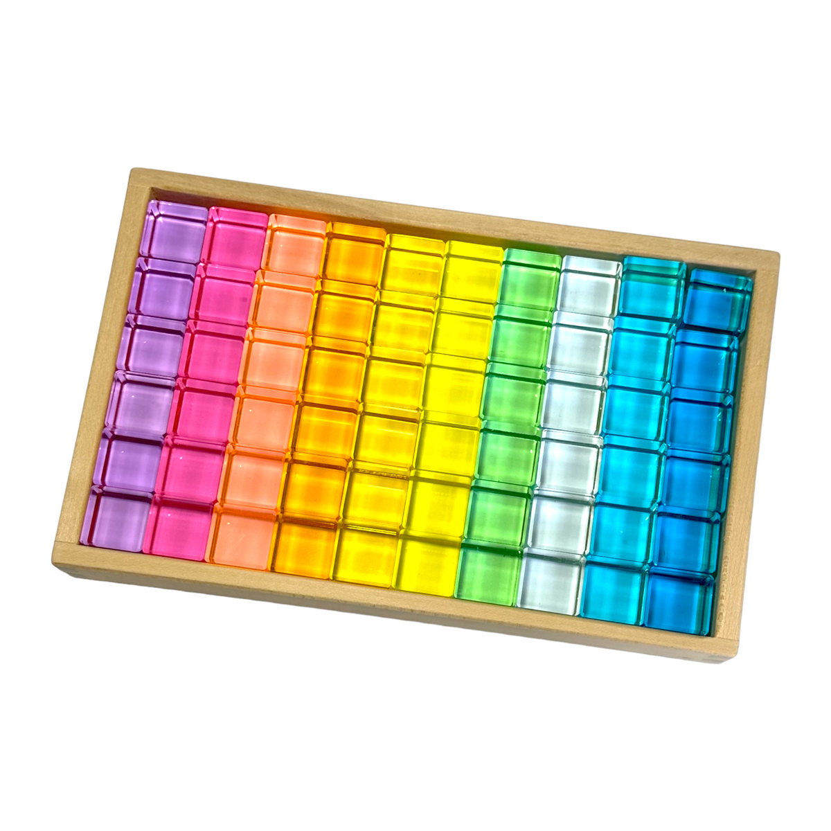 60-Piece Crystal-Clear Lucite Cube Set with Wooden Tray by Green Elephant Home and Toys – alternate view 2