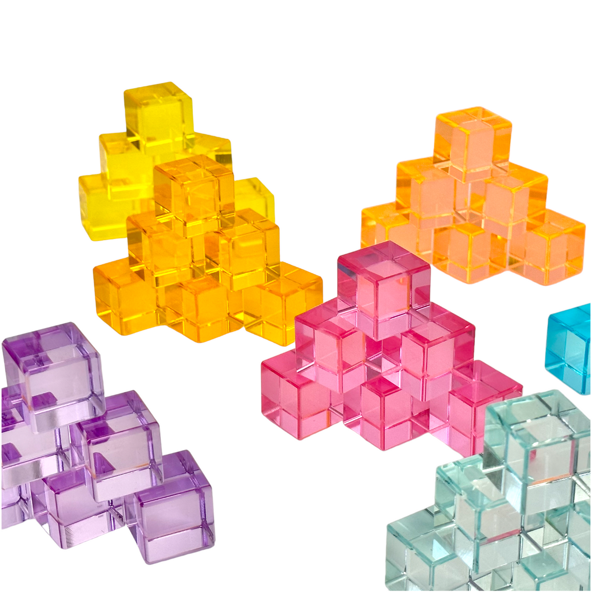 60-Piece Crystal-Clear Lucite Cube Set with Wooden Tray by Green Elephant Home and Toys – alternate view 8