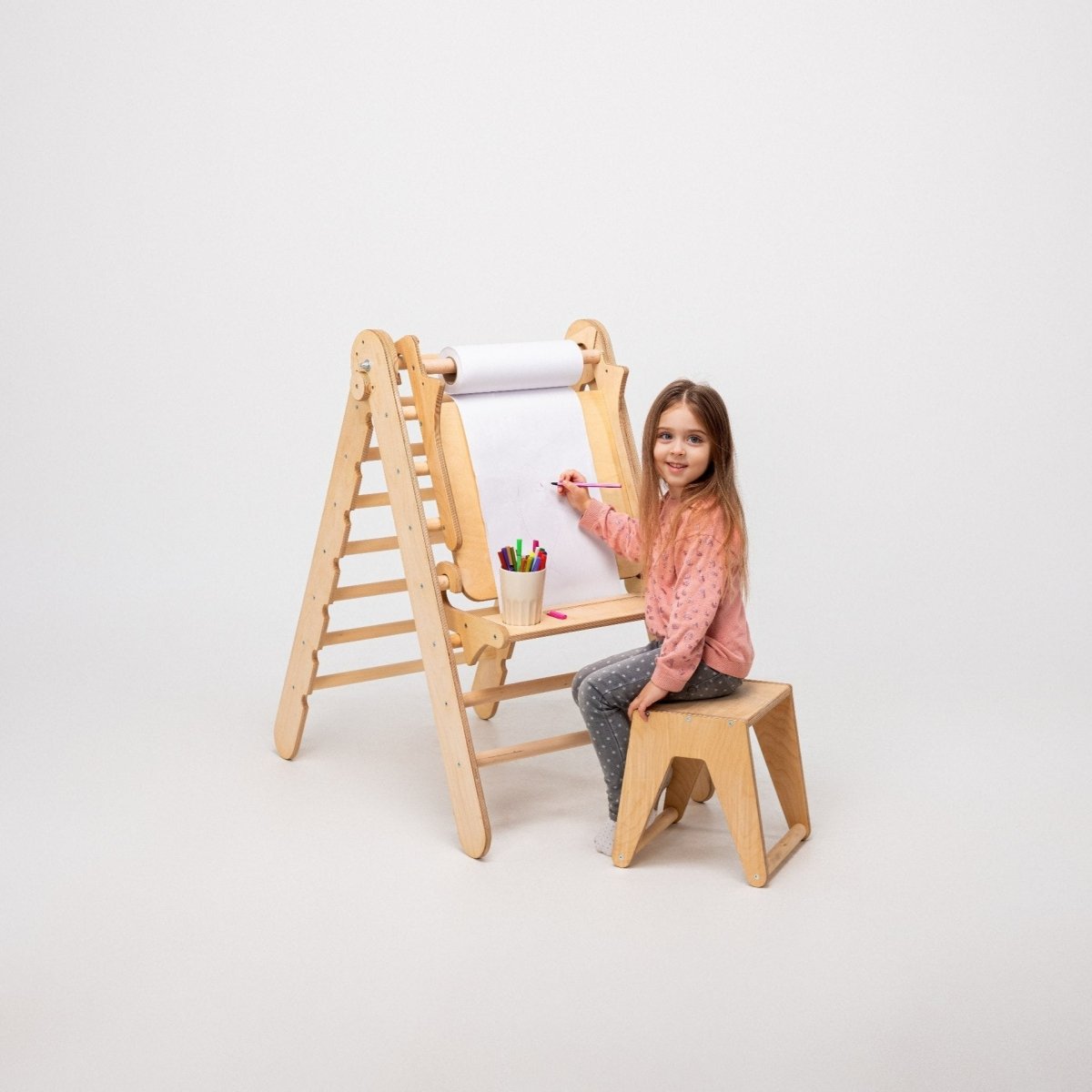 6in1 Montessori Climbing Set: Triangle Ladder + Arch/Rocker + Slide/Ramp + Net + Cushion + Art Addition - The Baby Penguin