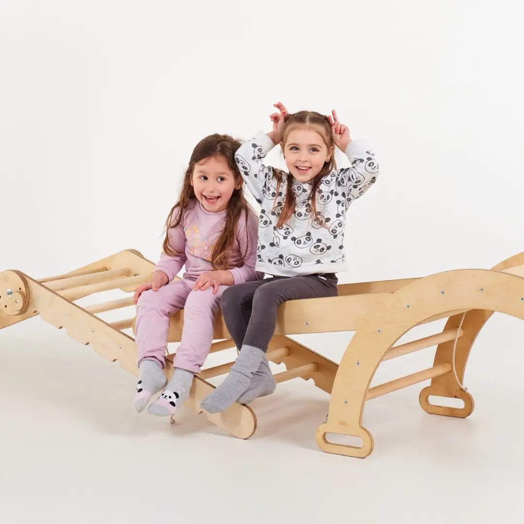 6in1 Montessori Climbing Set: Triangle Ladder + Arch/Rocker + Slide/Ramp + Net + Cushion + Art Addition - The Baby Penguin