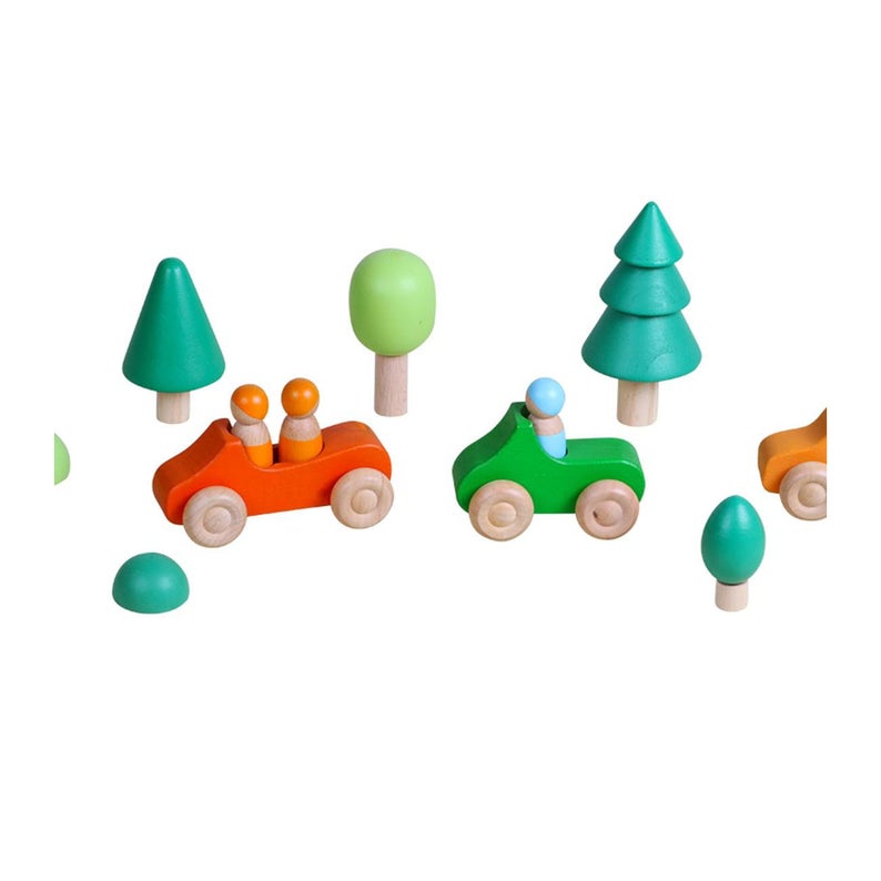 Green Elephant Stained Wooden Cars with 3 Peg Dolls – product view