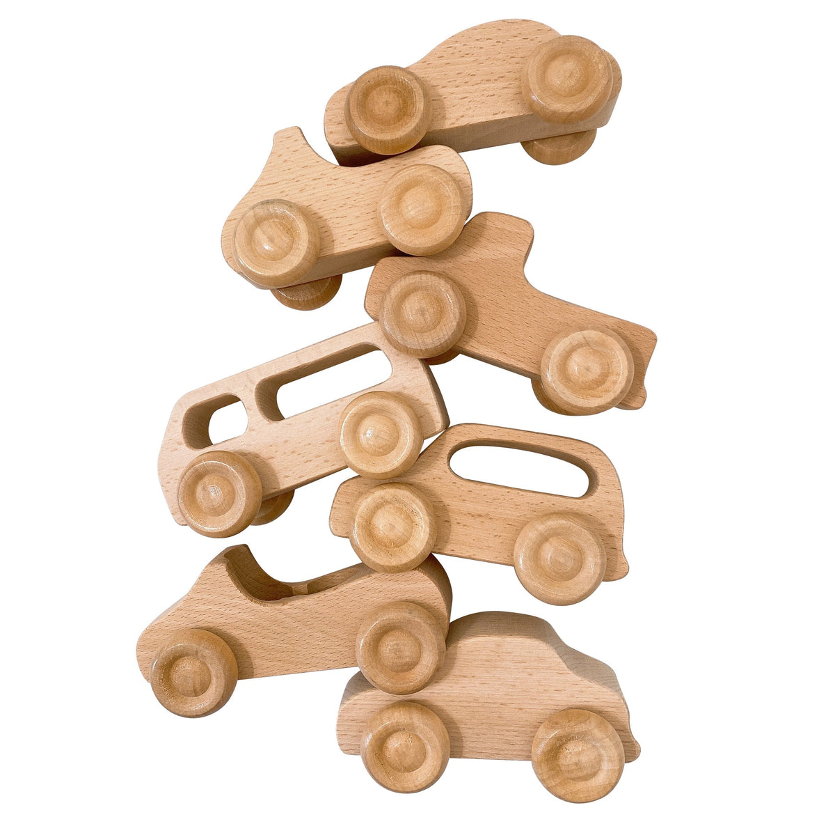 Green Elephant Natural Wooden Cars with 3 Peg Dolls – product view