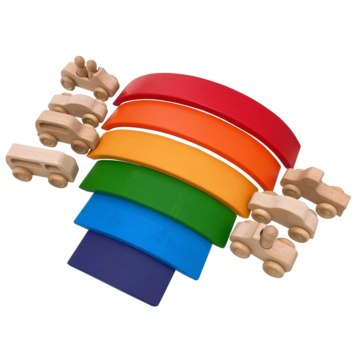 Green Elephant Natural Wooden Cars with 3 Peg Dolls – product view