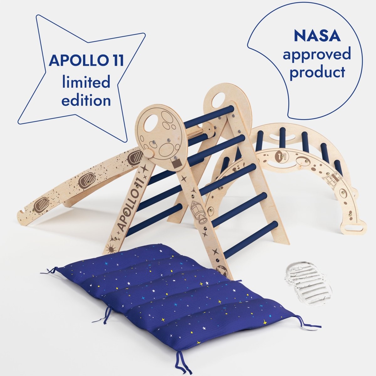 Apollo 4in1 Climbing Set: Pikler Triangle, Arch, Slide Board, and Cushion for Little Toddlers Astronauts (1–3 Years) | | The Baby Penguin