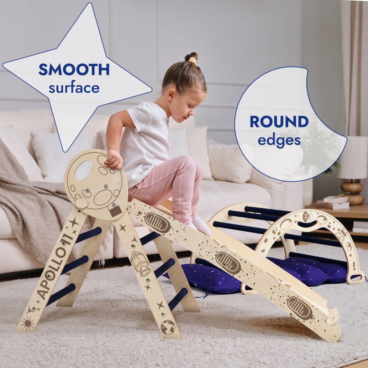 Apollo 4in1 Climbing Set: Pikler Triangle, Arch, Slide Board, and Cushion for Little Toddlers Astronauts (1–3 Years) | | The Baby Penguin