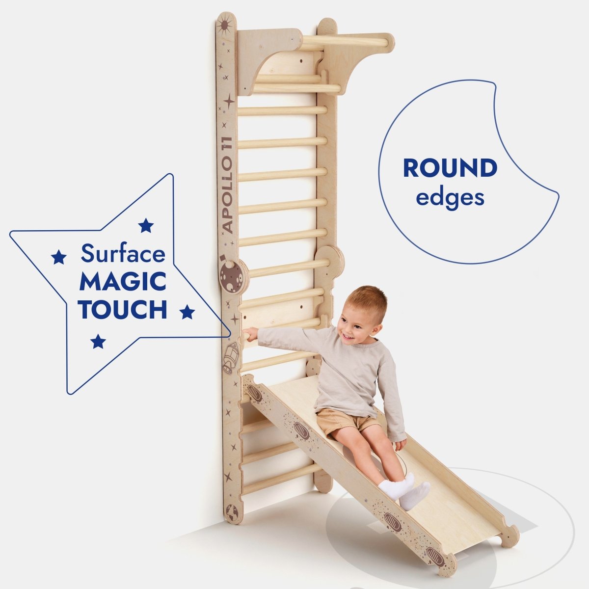 Apollo Swedish Wall / Climbing ladder for Little Astronauts + Moon swing Set + Slide Board - The Baby Penguin