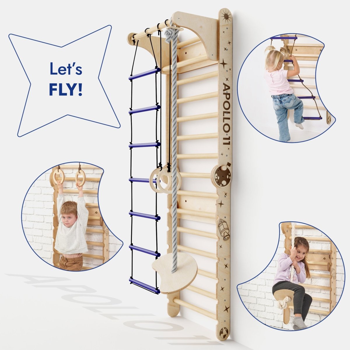 Apollo Swedish Wall / Climbing ladder for Little Astronauts + Moon swing Set + Slide Board - The Baby Penguin