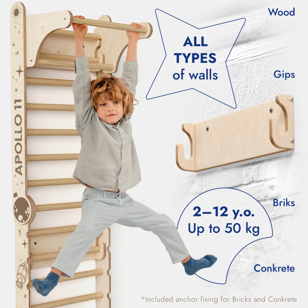 Apollo Swedish Wall / Climbing ladder for Little Astronauts + Moon swing Set + Slide Board - The Baby Penguin