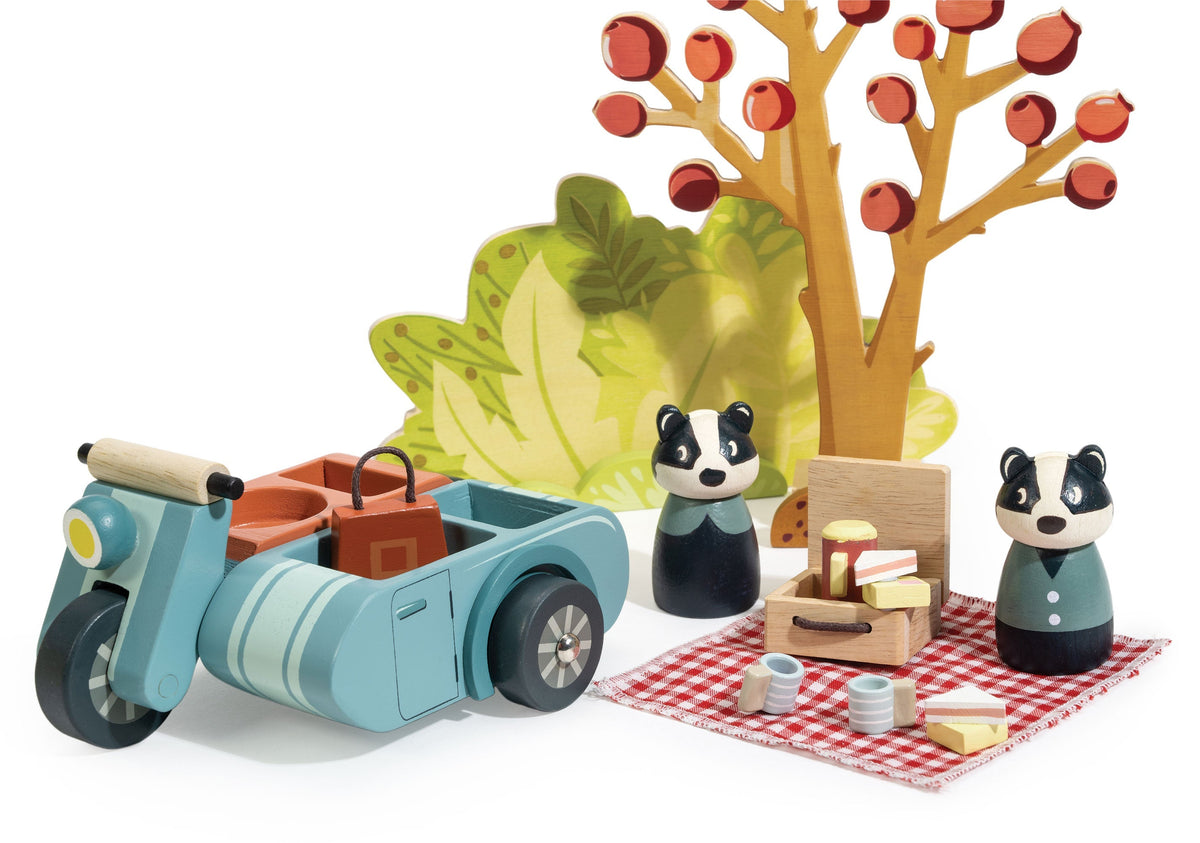 Tender Leaf Badger Picnic Wooden Motorbike Play Set