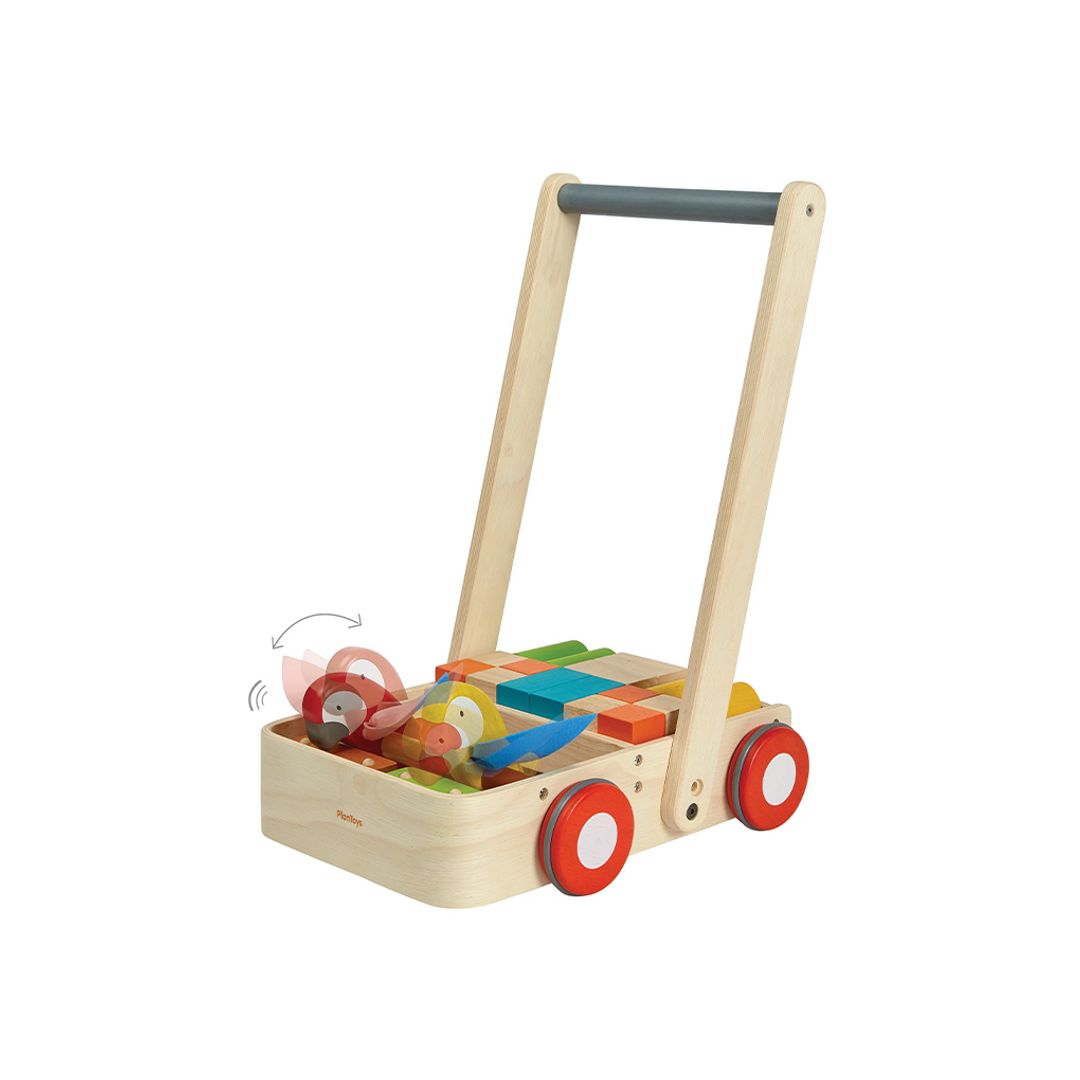 PlanToys Bird Wooden Push Walker with 16 Blocks