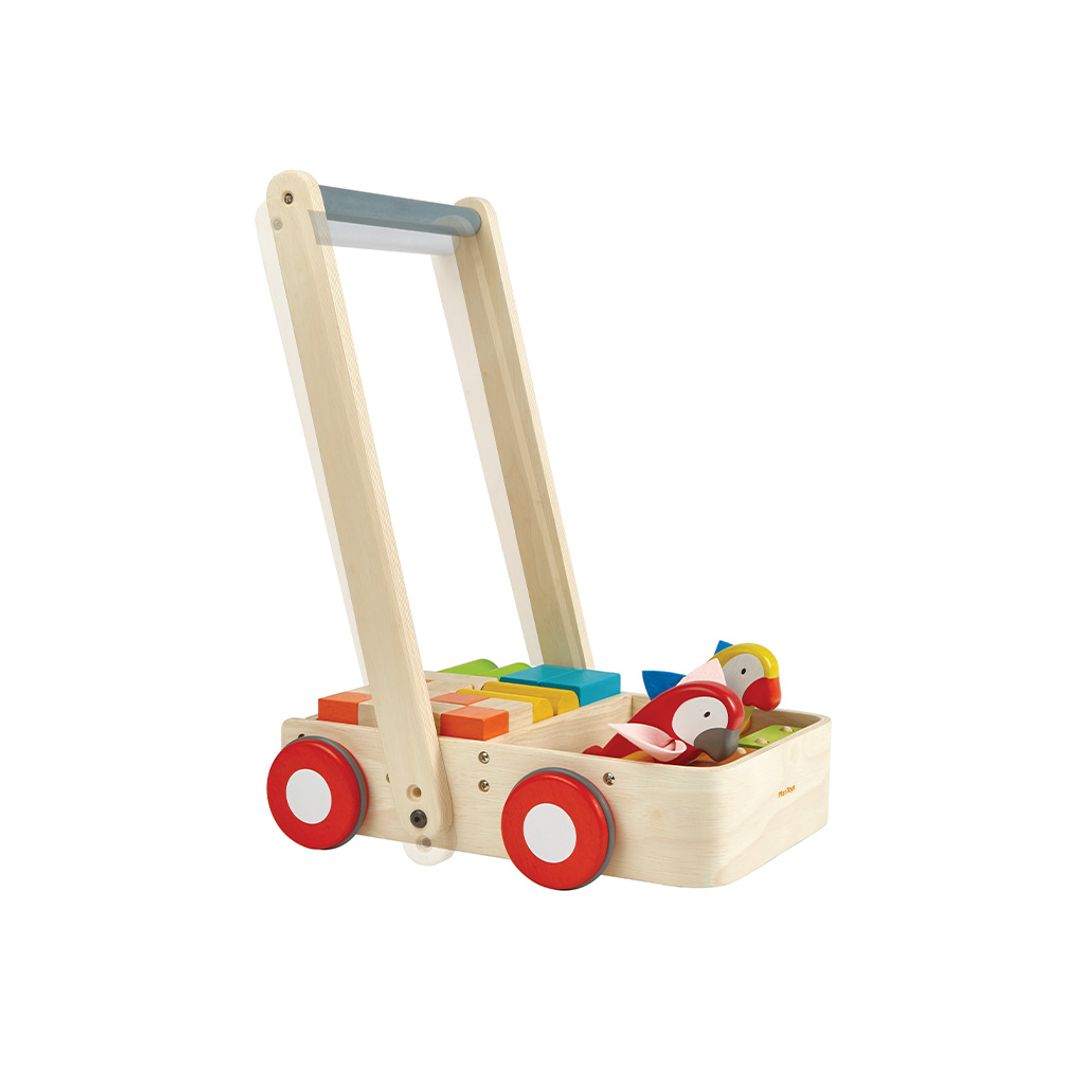 PlanToys Bird Wooden Push Walker with 16 Blocks