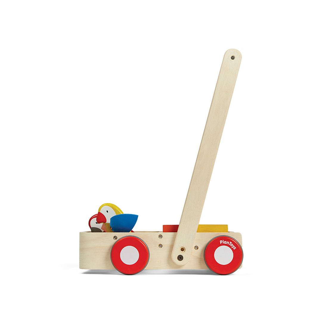 PlanToys Bird Wooden Push Walker with 16 Blocks