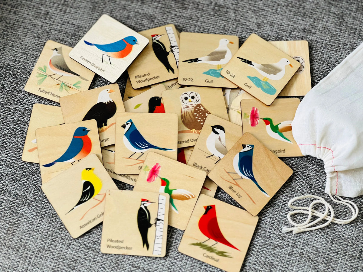 Birds Memory Tiles | Made in USA | Wooden Board Games Maple Landmark