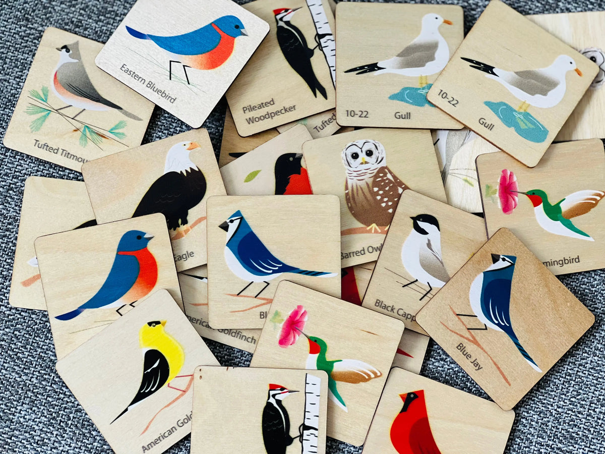 Birds Memory Tiles | Made in USA | Wooden Board Games Maple Landmark
