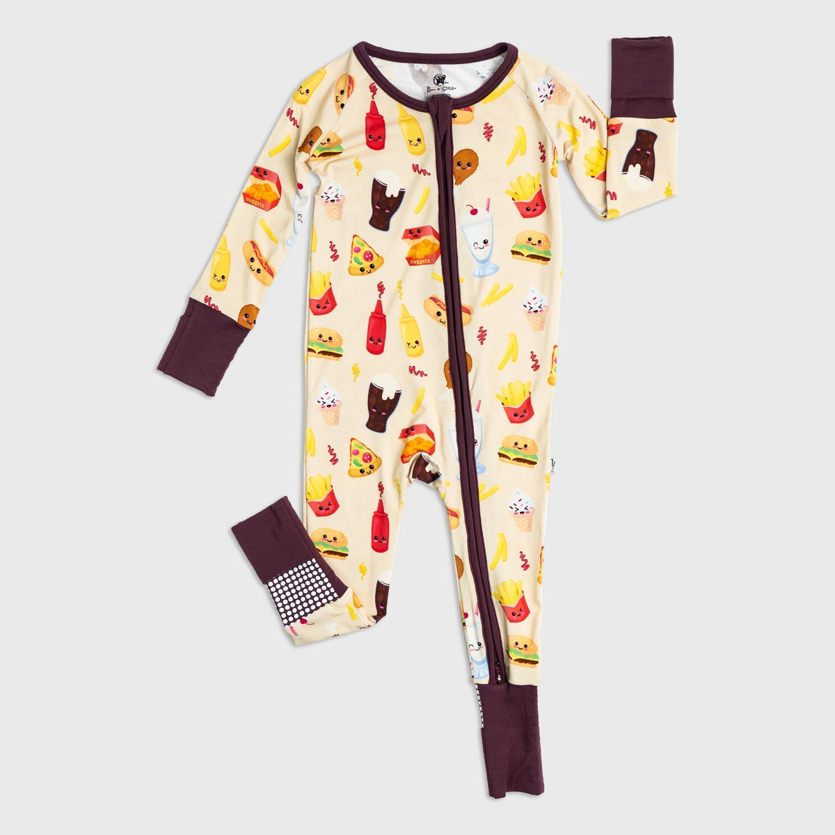 Flat lay of Bam & Stitch Blissful Bites Convertible Romper, showing the complete garment.