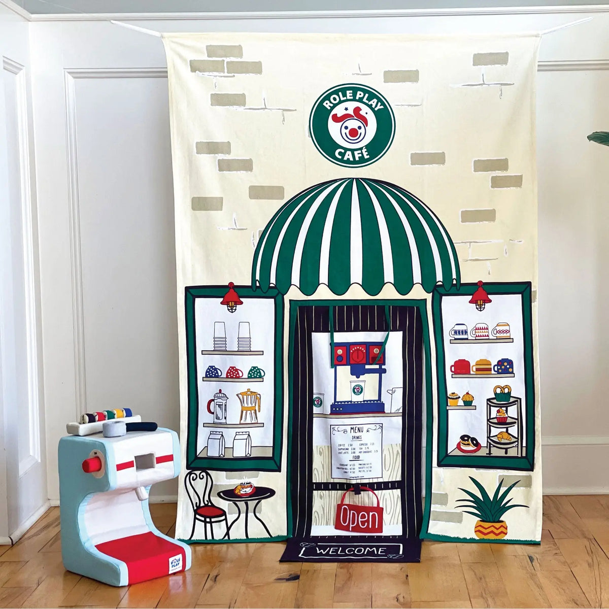 Café Doorway Storefront with Coffee making machine | Doorway play space | The Baby Penguin
