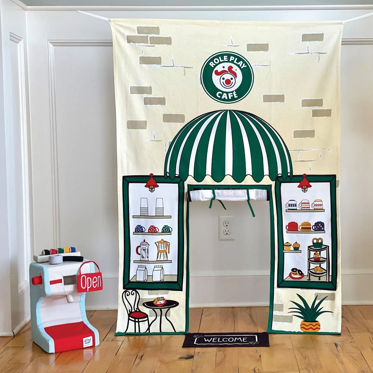Café Doorway Storefront with Coffee making machine | Doorway play space | The Baby Penguin